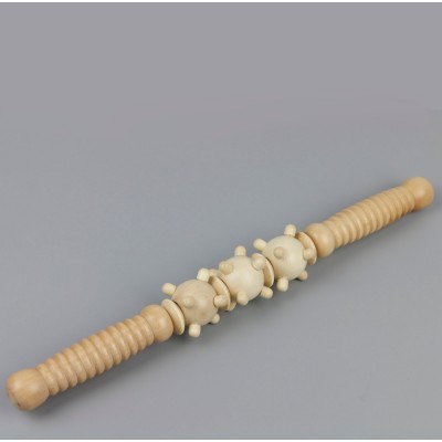 3 Ball Wooden muscle Trigger Point Massage roller Stick