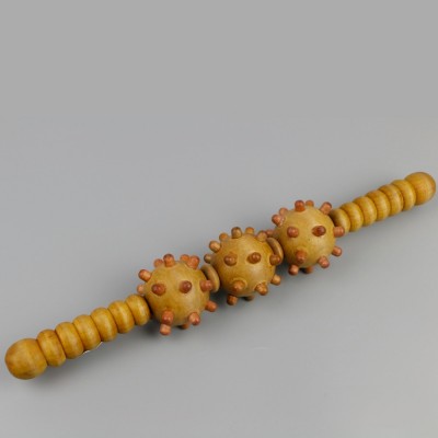 3 Ball Wooden muscle Trigger Point Massage roller Stick